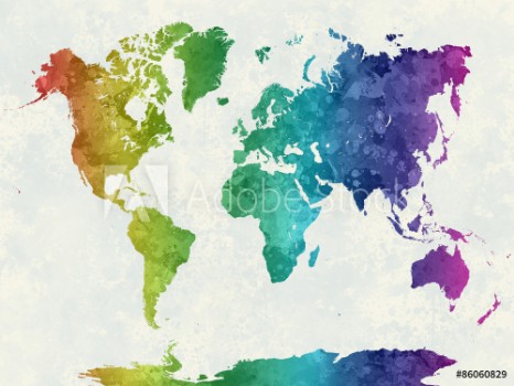 Picture of World map in watercolor rainbow